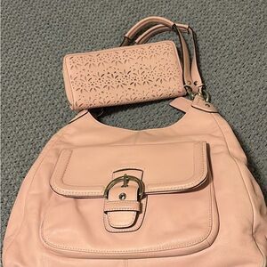Coach Campbell Pink Leather Hobo & Matching Coach Taylor Eyelet Wallet